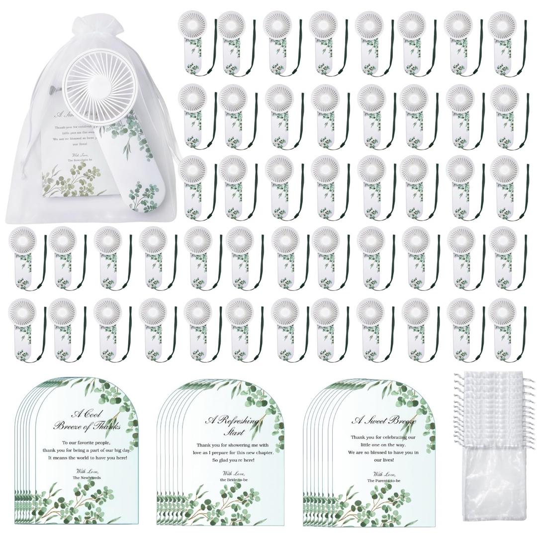 EPWQLC 120 Pack Wedding Mini Fans Bulk, Mini Portable Fan Bulk with Organza Bags and Thank You Cards, Handheld Battery Operated Fan for Wedding Bridal Baby Shower Party favors, Batteries Not Included