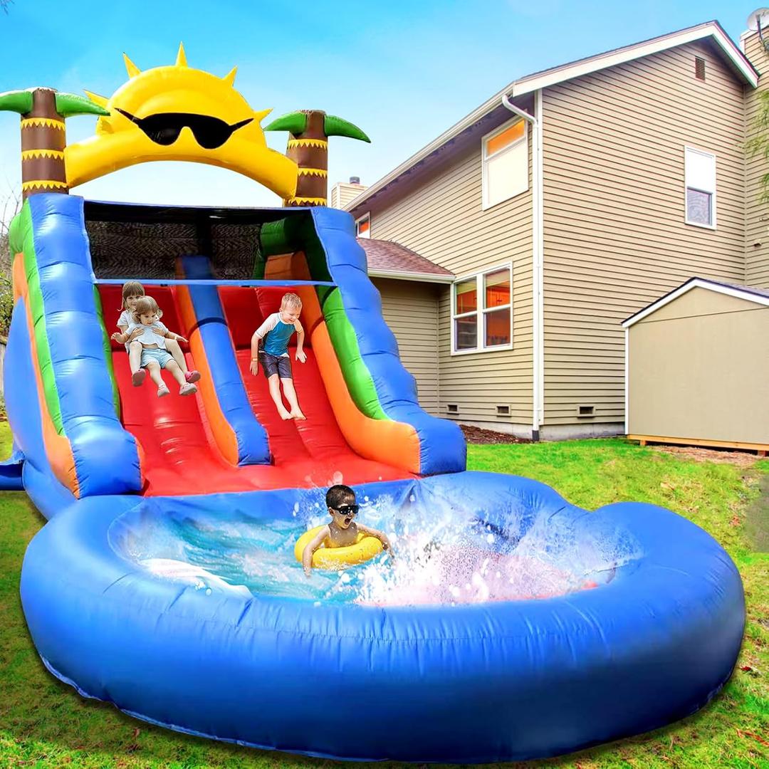 22.5ft(L) Commercial Water Slide for Adults Kids(Double Slides&Big Splash Water Pool),100% PVC Adult Inflatable Water Slide with Blower Great for Outdoor Summer Fun,Backyard Party-22.5x10.8x12.3ft