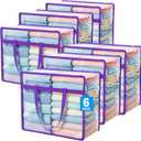 Budding Joy 6 Pack Clear Zippered Storage Bags for Clothes,40L Closet Organizers and Storage Containers Vinyl Moving Bag for Bedding, Linen, Blankets, Comforters, Clothing & Toys (Purple)