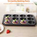 2 Pcs Mini Cheesecake Pans, 12-Cavity Muffin Cupcake Pans with Removable Bottom, Non-Stick Carbon Steel Baking Pans, 12 Hole Mini Sandwich Tins with Loose Bases, 13.8×10.4"