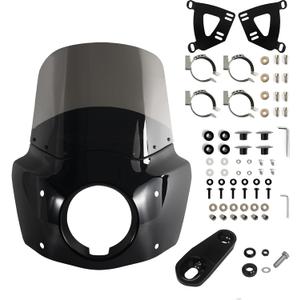 Motorcycle Fairing Windshield Kit, 5.75" Headlight Fairing 13" Smoked Motorbike Windscreen 35-41mm Forks Fit For Harley Iron 883 Sportster 1100 1200