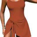 Pink Queen Women's One Piece Swimsuit 2026 Tummy Control Swim Dresses Skirt Adjustable Straps Bathing Suit Beachwear (Orange, L)
