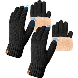 Thermal Winter Gloves-Fleece Lining Touch Screen Knit Stretchy Warm Gloves for Running Cycling Riding- Men Women (2 Pack)