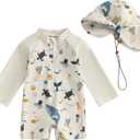 Hnyenmcko Baby/Toddler Boy Rash Guard Swimsuit Long Sleeve One Piece Zipper Swimwear Sunsuit Infant Bathing Suit Beachwear (12-18 Months, Animal-beige)