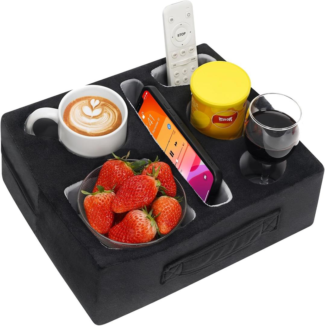 G GOOD GAIN Couch Cup Holder Pillow-Sofa Cup Holder Cozy Buddy | Bed Drink Caddy Holds Tablet, Remote, Snacks | Waterproof Anti-Spill Sofa Beverage Tray for Car, Park, Beach, Picnic, Boat, RV(Black) (12.5 x 9.5 inches)
