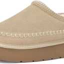 Womens Platform Slippers Ankle Mini Boots Water Resistant Genuine Suede Snow Winter Slippers Fur Fleece Lined Sneakers Cozy Outdoor Warm Slip On House Shoes (39, Apricot)