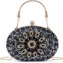 Sparkly Women's Evening Clutch Purses Rhinestone Bag Luxury Handbags For Weddings Formal Prom Party (Black-2)