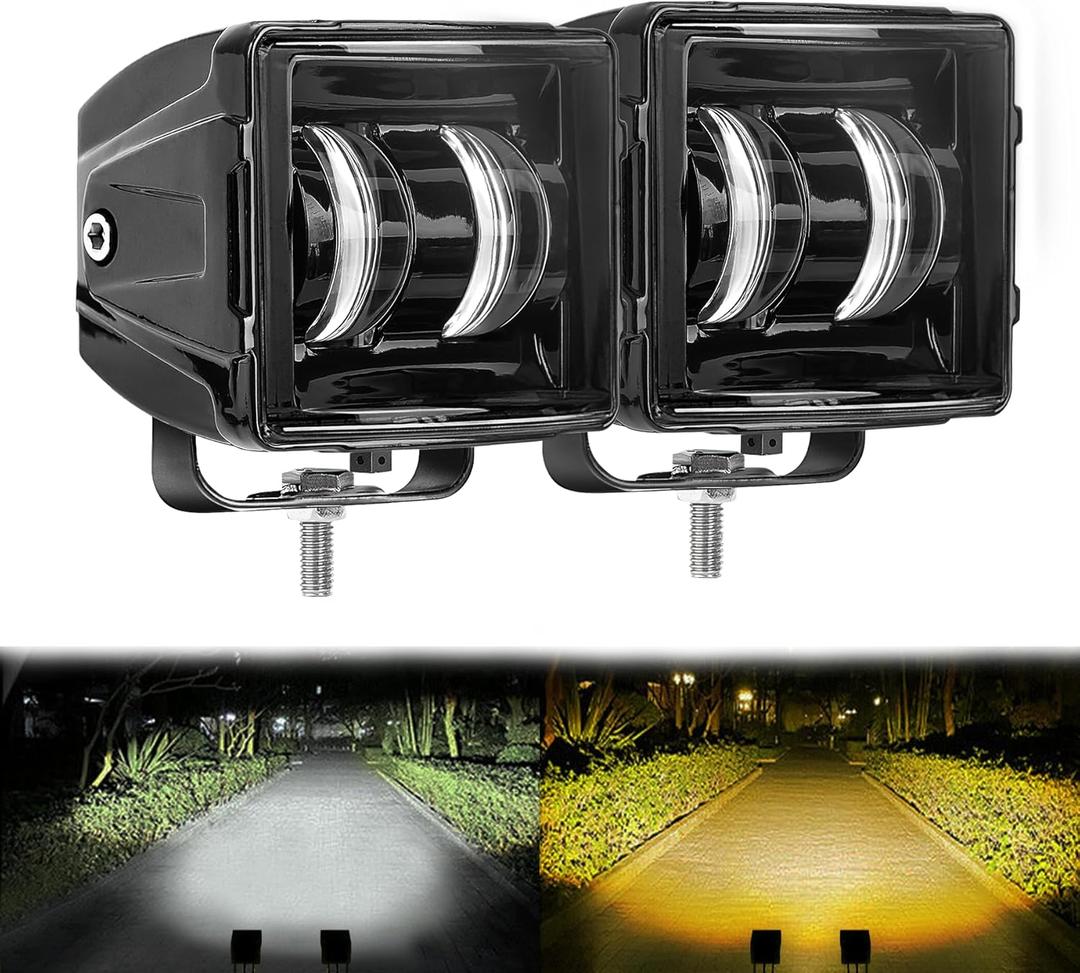 LED Cubes Pods Lights, 120W 3 Inch LED Spot Work Light Bar with Dual Color of White &Yellow Light for 4x4 Off Road Motorcycle Uaz ATV SUV UTV Trucks Beam Fog Driving Lamp
