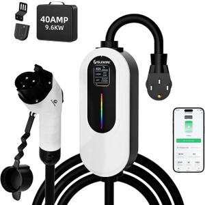 Level 2 EV Charger 40A 240V, 9.6kW Fast Charging with WiFi & APP Control, Plug-and-Play Portable EVSE, Adjustable Current & Delay Timer, 25FT Cable, NEMA 14-50 Plug, ETL Listed for All SAE J1772 EVs