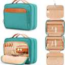 COOSKY Travel Hanging Toiletry Bag for Women, Cruise Ship Essentials, with Jewelry Organizer, Extra Large Makeup Dopp Kit, Waterproof Cosmetic Bags, Toiletries Kit Set with Trolley Belt, Blue
