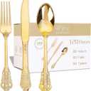 WDF 120PCS Gold Plastic Silverware - Heavy Duty Gold Plastic Cutlery Set Disposable Utensils - 40 Forks, 40 Spoons, 40 Knives, Perfect for Party Weeding Daily Use Valentine's Day