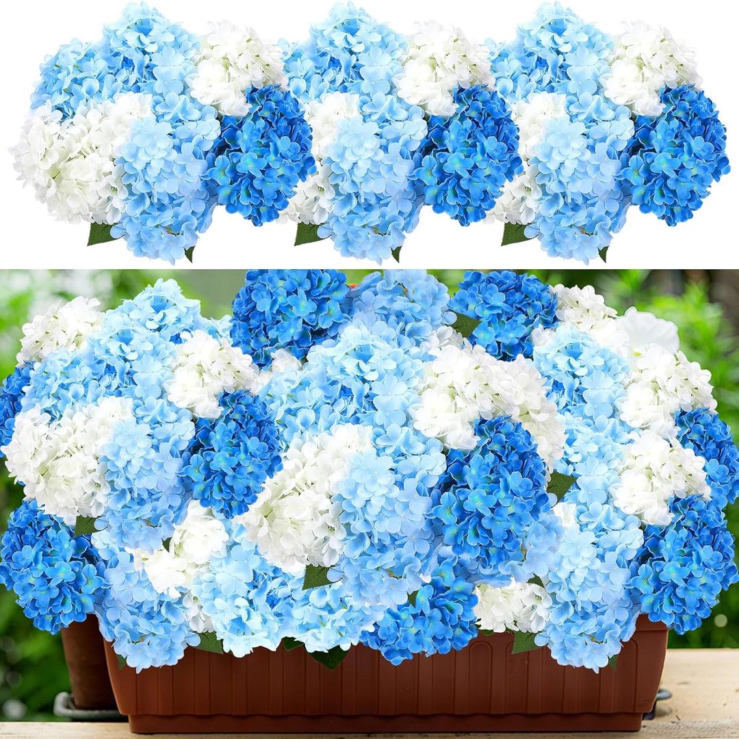 Suncalla Blue and White 6 Bundles Hydrangea Artificial Flowers Bulk 30 Heads 20'' Faux Fake Hydrangea for Spring Graves Easter Decor Porch Indoor Outdoor Home Garden Wedding Table Centerpieces