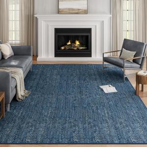 Eleisa Modern Vintage 5x7 Herringbone Chevron Area Rug for Living Room, Blue, Non-Slip Stain Resistant Washable Rug, Farmhouse Home Decor Carpet for Bedroom, Kitchen, Dining Room