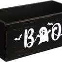 Sintuff Halloween Candy Bowl Wooden Funny Candy Dish Trick or Treat Large Halloween Serving Dish Holders Wood Serving Bowl Tableware for Table Desk Haunted House Decoration(Boo)