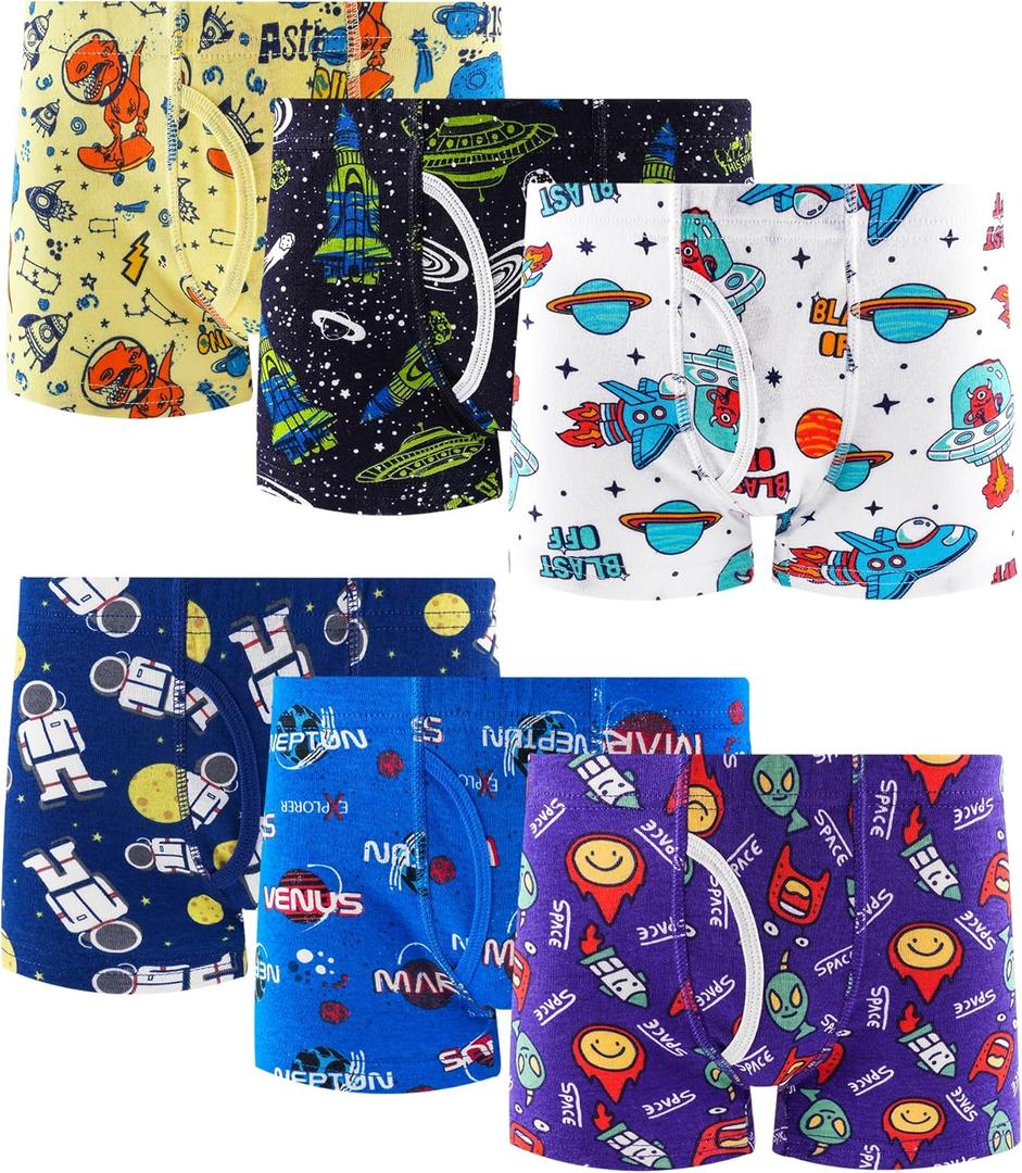 JAHSIYI Boys Underwear Size 10 Kids Cotton Boxer Briefs Young Boys' Seamless Boxers Cool Space Design Underpants