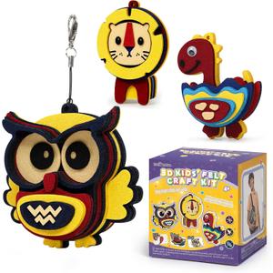HENUIE Art Craft Activity Toys for Kids, DIY Foam Felt Kits, Make Your Own Animals Puzzles Decoration Pendant, Birthday Gifts for Boys & Girls Ages 4, 5, 6, 7,8 Year Old owl, Lion, Dinosaur
