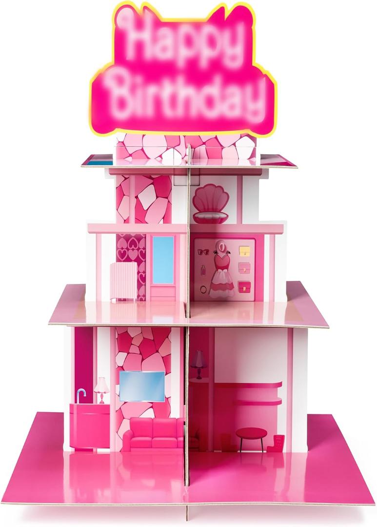 Pink Cupcake Stand 3-Tiered Cardboard Cake Stand Dessert Table Displays Pink Princess Assemble Cupcake Tower Holder Tier for Floral Tea Happy Birthday Party Decoration Favors Baby Shower