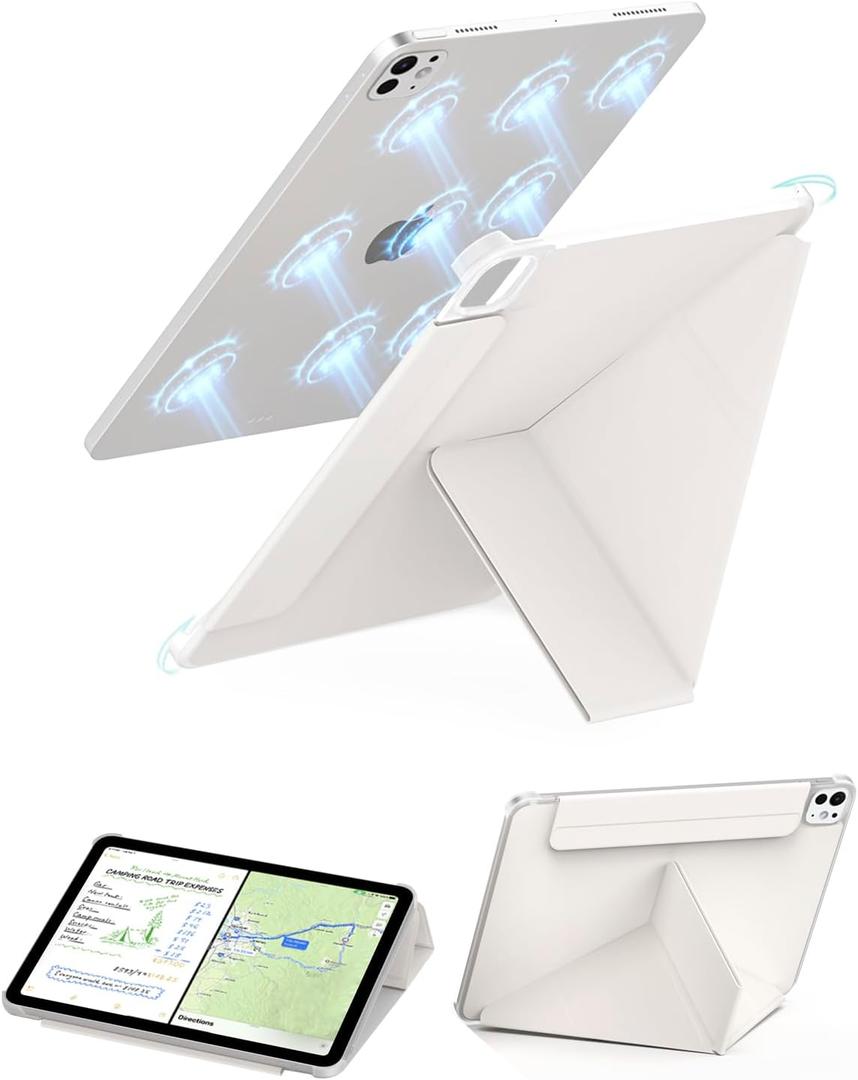 Feams Y Fold Folio for iPad Pro 11 Inch Case M5/M4 2025/2024, Y-Shaped Stand iPad Pro 11 Inch M5/M4 Case 2025/2024 Magnetic Attachment Back Cover with Magnetic Clasp & Auto Sleep, Cream White