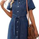 Women's Denim Dress Short Sleeve Jean Dress Denim Shirt Dresses Western Cowgirl Country Outfits with Pocket 2026 (Blue, Small)