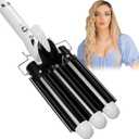 Three Barrel Curling Hair Crimper: Aleath Dual Voltage Crimper Hair Tool - 1 inch 3 Barrels Curler Iron Wand (Dark Black)