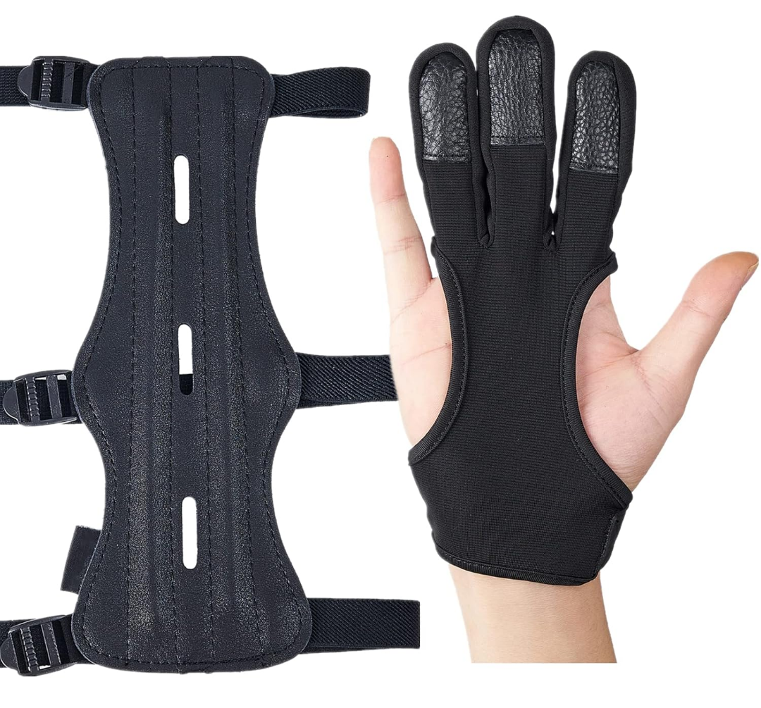 TopArchery Arm Guard Archery Glove Leather Forearm 3 Finger Guard Finger Tab Adjustable Protective Gear Accessories for Adult Youth Hunting and Shooting, L