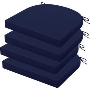 HOMELYSIAN Outdoor Chair Cushions Set of 4, 17 x 16 Inch Patio Chair Cushions for Outdoor Furniture, Water Resistant, Non-Slip Ties (Navy Blue)