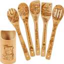 Mushroom Kitchen Decor Bamboo Wooden Spoons With Utensil Holder-Mushroom Kitchen Accessories for Cooking-Home Decorations Gifts for Women-Housewarming, Birthday, Christmas, Thanksgiving Day Gift6PCS