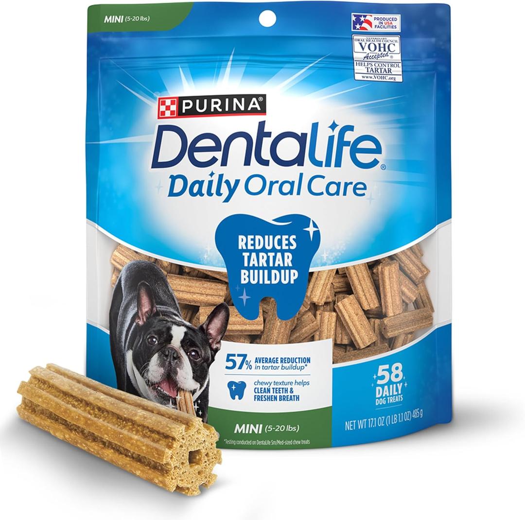 DentaLife Daily Oral Care Dog Treats for Small Dogs 5-20 lbs., Chewy Dental Treat to Freshen Breath and Fight Tartar, Chicken Flavor, 17.1 oz., 58 Chews - 58 ct. Pouch, Best By: MAY 2027