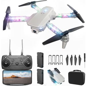 BEZGAR Drone with Camera for KIds - 1080P HD FPV RC Quadcopter with 90 Adjustable Lens, Coloeful LED Lights, Gestures Selfie, One Key Start, 360 Flips, Toys Gift Mini RC Drone for Boys Adults, White