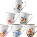 GBHOME 12oz Coffee Mugs Set fo 6, Ceramic Coffee Mugs with Decaled Flowers for Man Woman Mom Dad, Light Weight Coffee Mugs Set for Latte/ Cappuccino/ Cocoa/ Milk, Dishwasher & Microwave Safe