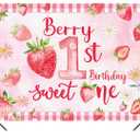 Pink and red Strawberry 1st Birthday Party Decorations, Berry First Birthday Supplies Sweet One Birthday Backdrop for Kids Strawberry Birthday Party Supplies 7FT*5FT