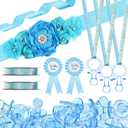 53 Pcs Baby Shower Favors for Boy Maternity Flower Sash Belt Blue Large Acrylic Pacifier Mom to Be Dad to Be Badge Pin It's a Boy Ribbon for Boy Baby Shower Gender Reveal Pregnancy Wedding