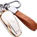 for Tesla Model X Key Fob Cover with Keychain, Full Cover Protection Key Fob Case Premium Soft TPU Smart Remote Key Holder (Ivory)