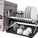 TrendTrove Foldable Dish Drying Rack  Stainless Steel Dish Rack for Kitchen Counter & Over Sink  Compact, Space-Saving Dish Drainer with Drip Tray, Utensil Holder & Plate Dividers (Black/Silver)