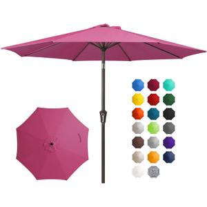 JEAREY 10FT Outdoor Patio Umbrella Outdoor Table Umbrella with Push Button Tilt and Crank, Market Umbrella 8 Sturdy Ribs UV Protection Waterproof for Pool, Garden (Rose Pink)