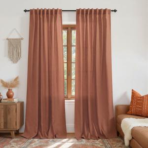 KOUFALL Terracotta Boho Curtains for Living Room,Sheer Rust Colored Linen Vintage Rustic Farmhouse Decor Western Curtains for Bedroom 2 Panels Set 84 Inches Long