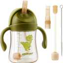 Sippy Cups for Toddlers 1-3, Spill Proof Weighted Straw Cup with Handle for Baby 6 Months + old, 2 Silicone Straws, PPSU, BPA Free, 9 oz (Green)