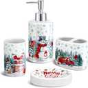 Ninehaoou 4 Pcs Christmas Ceramic Bathroom Accessories Gifts Xmas Bath Tumbler Xmas Tree Soap Dispenser Toothbrush Holder Soap Tray Merry Christmas Bathroom Decorations(Snowman)