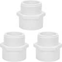 3Pack 2" PVC Male Adapter Pipe Fittings, 2-Way PVC Hose Adapter Coupling with 2-Inch Male Hose Thread, Schedule 40, White