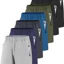 POVWVPY Men Running Athletic Shorts, Quick Dry 7 inch Inseam Gym Workout Men Shorts with Deep Pocket & Zipper, L