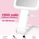 Portable Travel Makeup Mirror with Lights, Double Sided 1X/10X Magnifying Mirror, 3 Color Adjustable Lighting Touch Screen, Rechargeable Lighted Beauty Mirror, Tabletop Handhold Hanging (White)