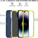 Phone Case for iPhone 14 Pro Case with HD Screen Protector, Heavy Duty Shockproof & DustProof & Dropproof 3-Layer Cover Phone Case for iPhone 14 Pro (6.1'') (DarkBlueGreen)