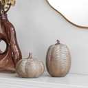 DN DECONATION 2-Pack Fall Pumpkin Decorations for Home, Faux Pumpkins for Decorating, Rustic Brown Resin Pumpkins Decor with Carved Leaves  Thanksgiving Table Centerpiece, Modern Farmhouse Fall Decor