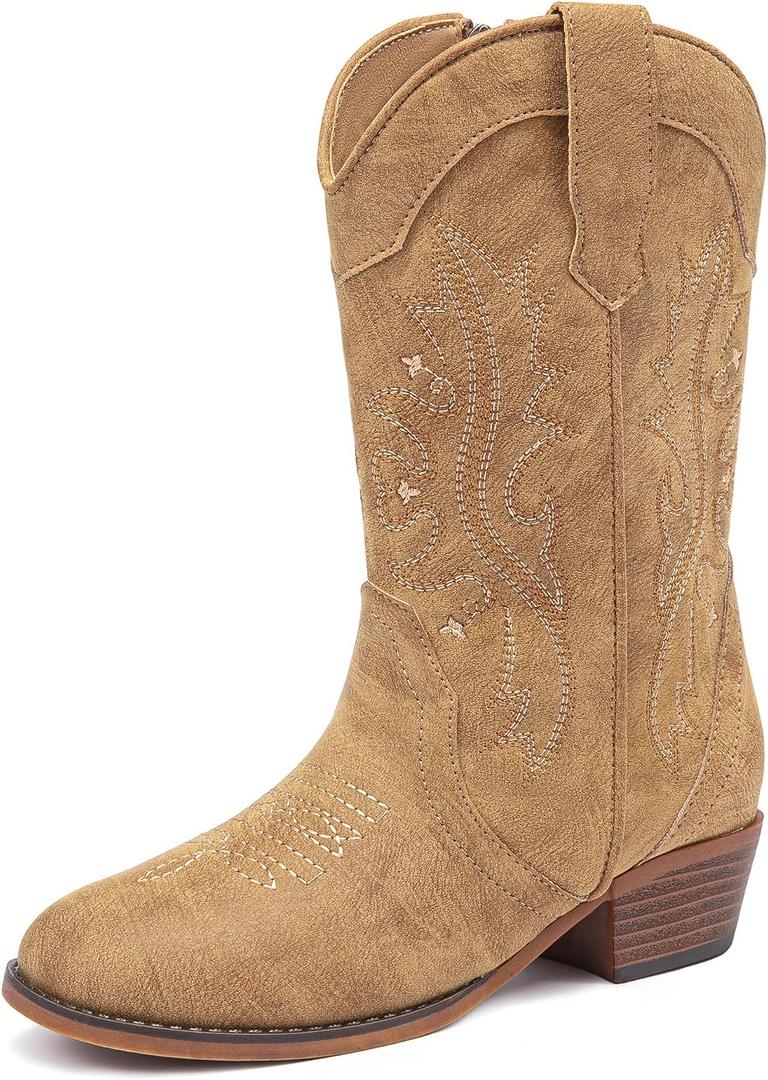 Motasha Girls Cowboy Boots Classic Western Kids Cowboy Boot Toddler Cowgirl Boots Mid Calf Zipper Embroidery Little Big Girls Boot Riding Country Concert Party Wedding, Size 1 Big Kid