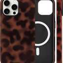 Magnetic for iPhone 14 Pro Max Case Cute Tortoise Shell Phone Case, Leopard Print Shockproof Slim TPU and Hard PC Protective Cover Fit for MagSafe Designed for Women Girls, Brown Amber