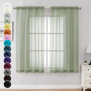 Chyhomenyc Sage Green Sheer Curtains 54 Inch Long 2 Panels Set, Short Rod Pocket Voile Drapes for Dinning Small Windows Bathroom Living Room Bedroom, Each 42Wx54L in, 2PCS, Sage Green (42"W x 54"L (Pack of 2), Sage Green)