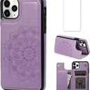 Asuwish Compatible with iPhone 11 Pro 2019 5.8 inch Case and Tempered Glass Screen Protector Cover Cell Card Holder Slot Kickstand Flip Wallet Phone Cases for iPhone11pro iPhone11 11pro i XI Purple