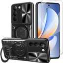WRTBS Phone Case for Xiaomi Redmi 15 4G Case with Glass Screen Protector, Built Slide Camera Protection Cover,Military Heavy Duty Full Body Protective Phone Case - Black