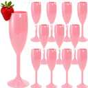 12 Pack Acrylic Champagne Flutes, 5.5 Oz Pink Wedding Toasting Glasses with Bows Drink Tags, Unbreakable Wine Drinking Goblet Champagne Stemmed Cups for Wedding Party Anniversary