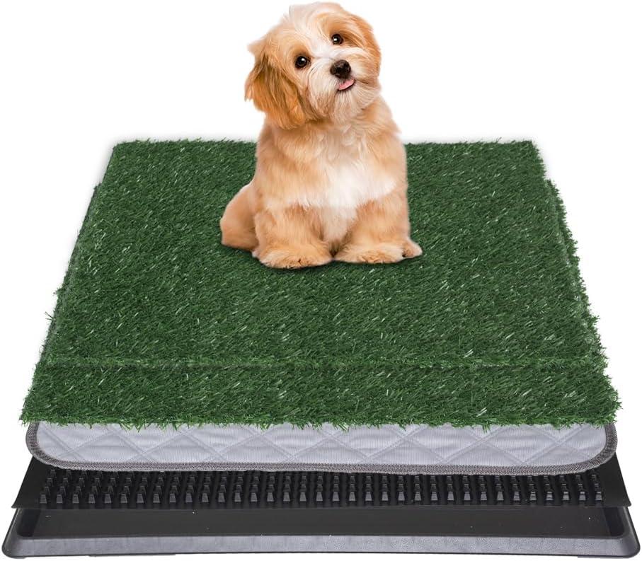 Reusable Training Pad Potty with 2-Pack Replaceable Artificial Grass Quick Absorbent Indoor Portable Dog Patio Potty Washable Pee Pad for Dogs